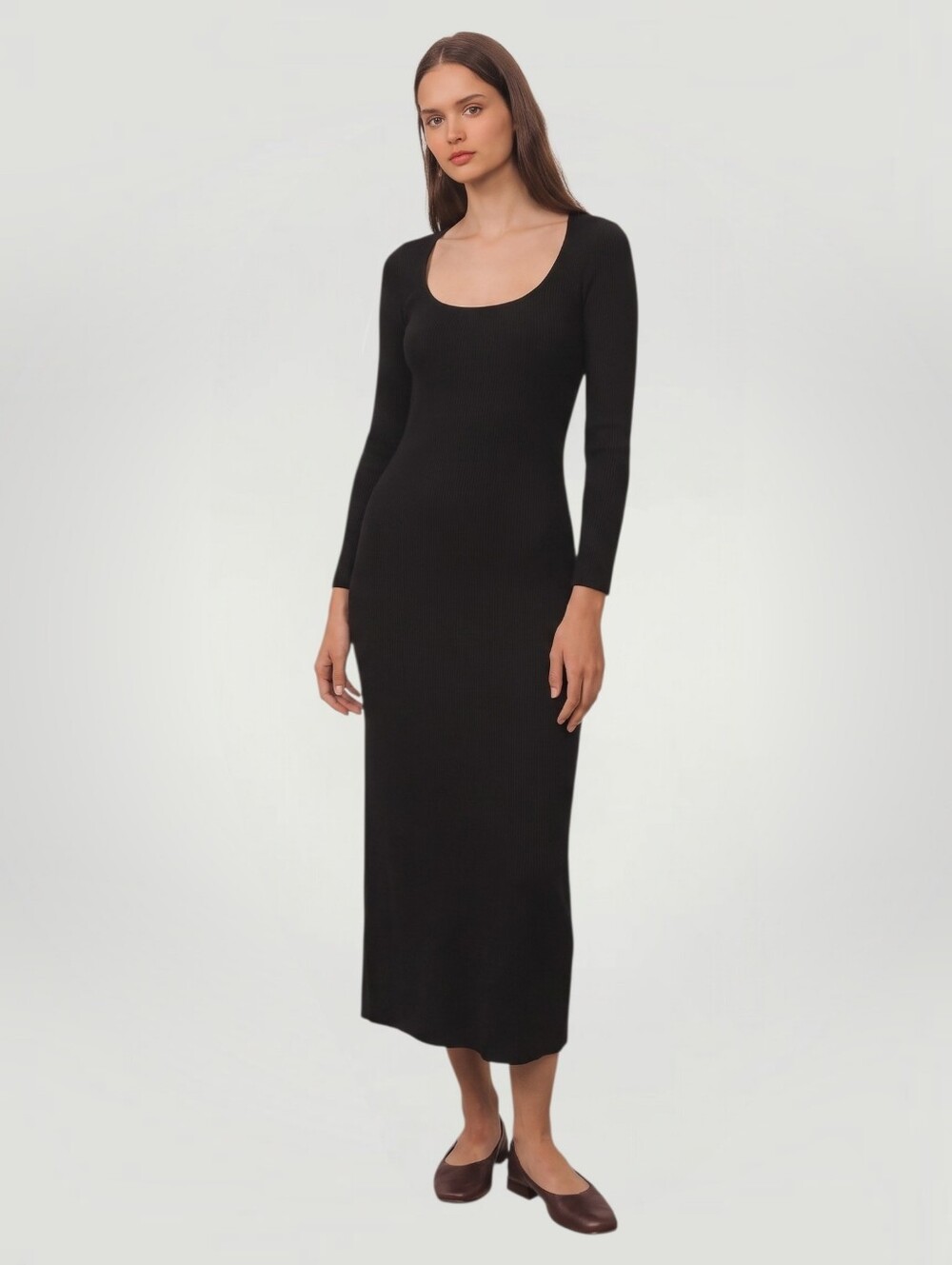 Banana Republic Black Ribbed Knit Bodycon Maxi Dress Medium Side Slit Long Sleev